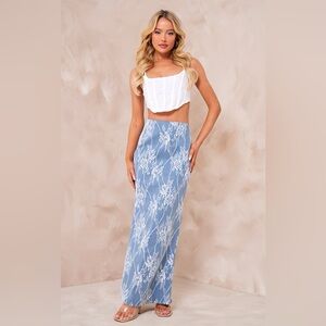 Pretty Little Thing blue jacquard lace maxi skirt